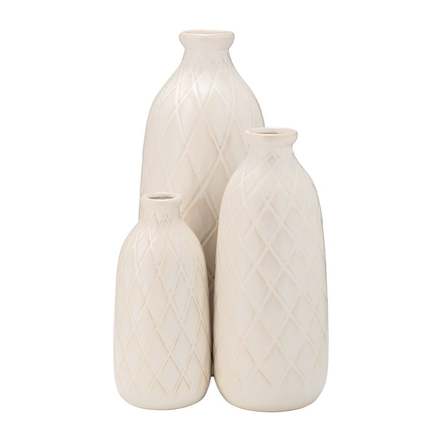 Sagebrook 12" Ceramic Plaid Textured Vase - Beige