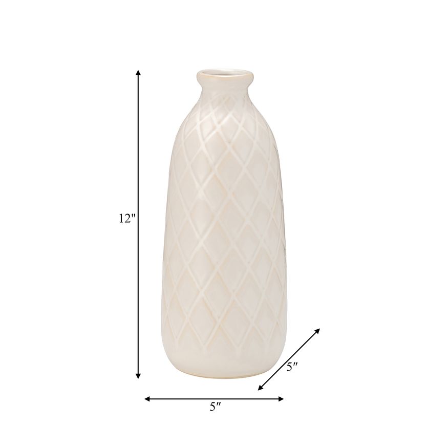 Sagebrook 12" Ceramic Plaid Textured Vase - Beige