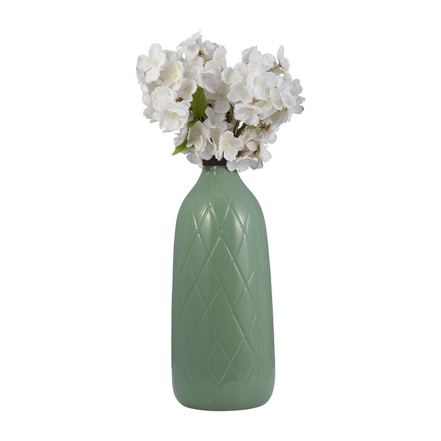 Sagebrook 16" Ceramic Plaid Textured Vase - Dark Sage