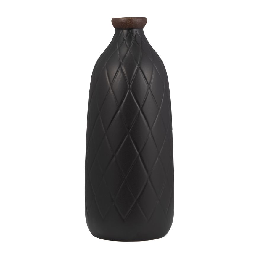 Sagebrook 16" Ceramic Plaid Textured Vase - Black