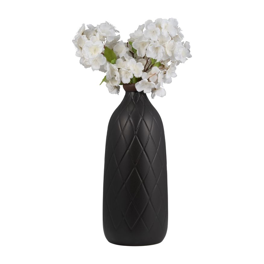 Sagebrook 16" Ceramic Plaid Textured Vase - Black