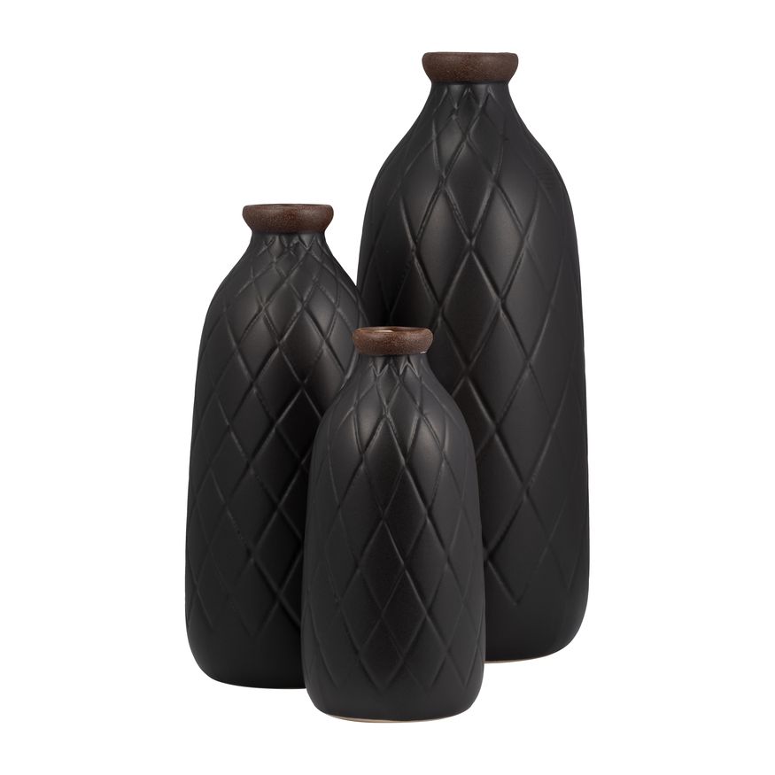 Sagebrook 16" Ceramic Plaid Textured Vase - Black