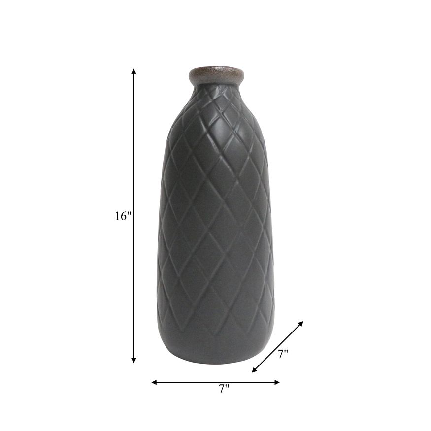 Sagebrook 16" Ceramic Plaid Textured Vase - Black