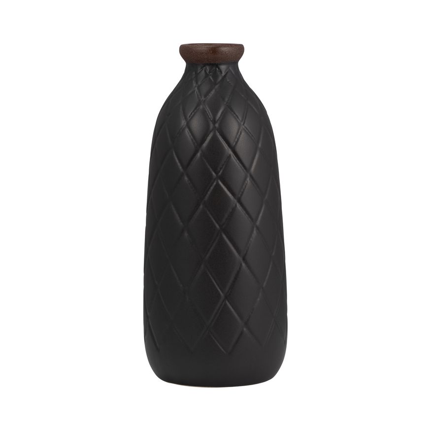 Sagebrook 12" Ceramic Plaid Textured Vase - Black