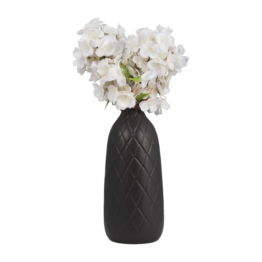 Sagebrook 12" Ceramic Plaid Textured Vase - Black