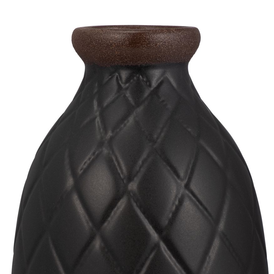 Sagebrook 12" Ceramic Plaid Textured Vase - Black