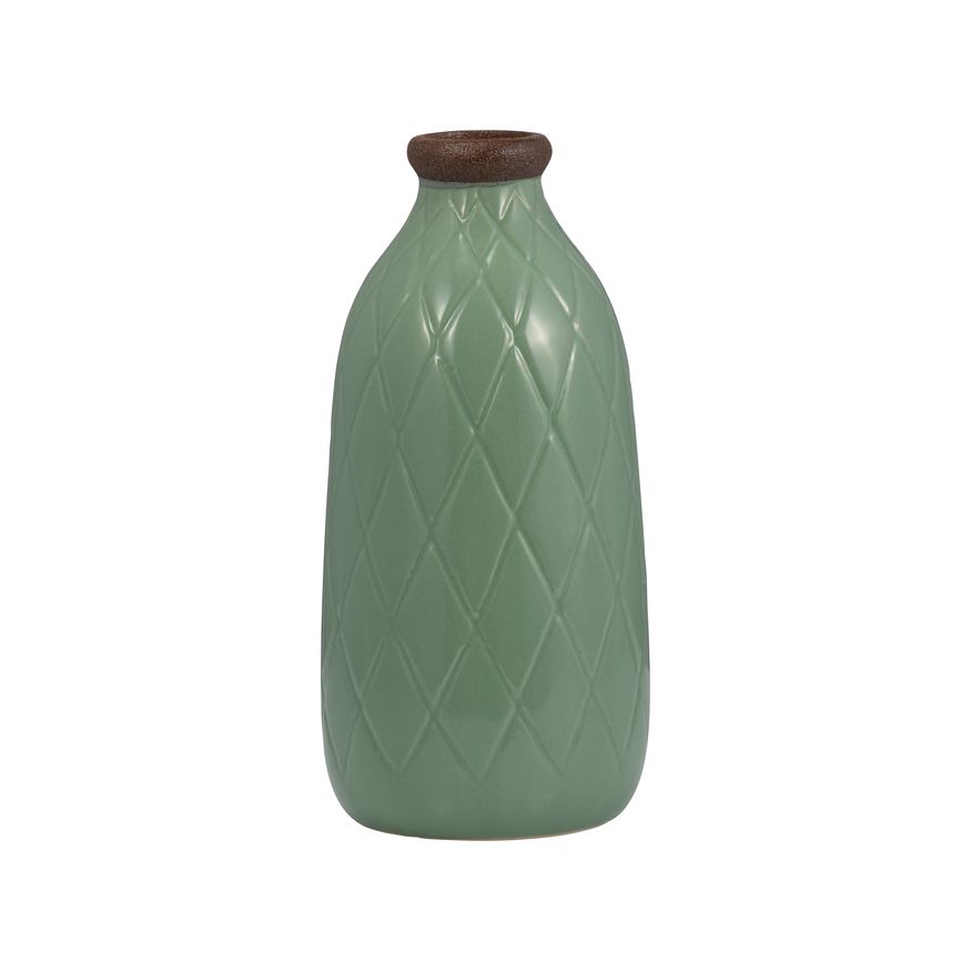 Sagebrook 9" Ceramic Plaid Textured Vase - Dark Sage