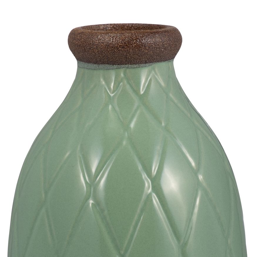 Sagebrook 9" Ceramic Plaid Textured Vase - Dark Sage