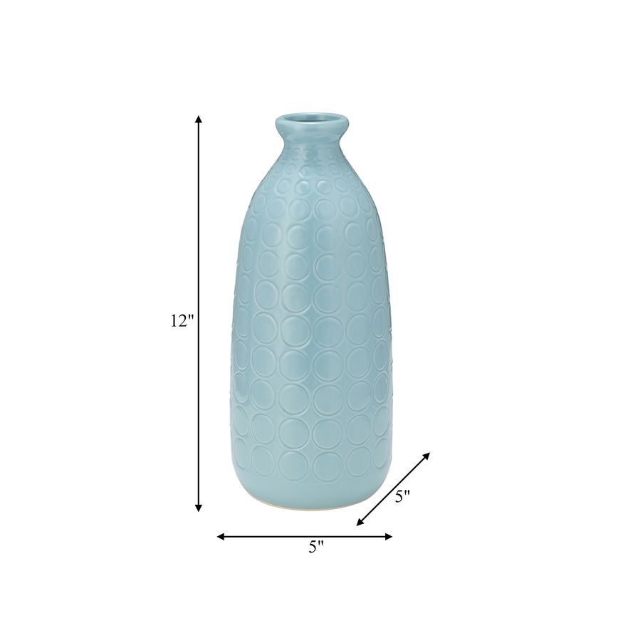 Sagebrook 12" Ceramic Circles Vase - Aqua Haze