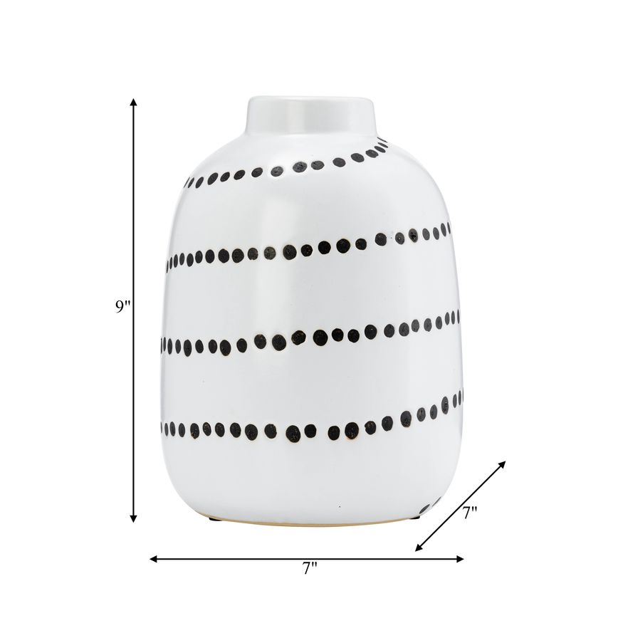 Sagebrook 9" Ceramic Spiral Dot Flower Vase - White/Black