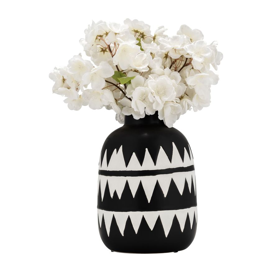 Sagebrook 9" Ceramic Tribal Flower Vase - Black/White