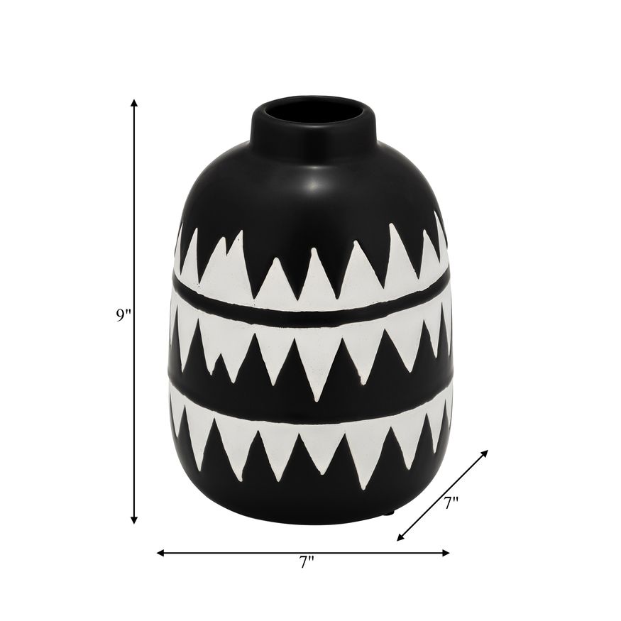 Sagebrook 9" Ceramic Tribal Flower Vase - Black/White