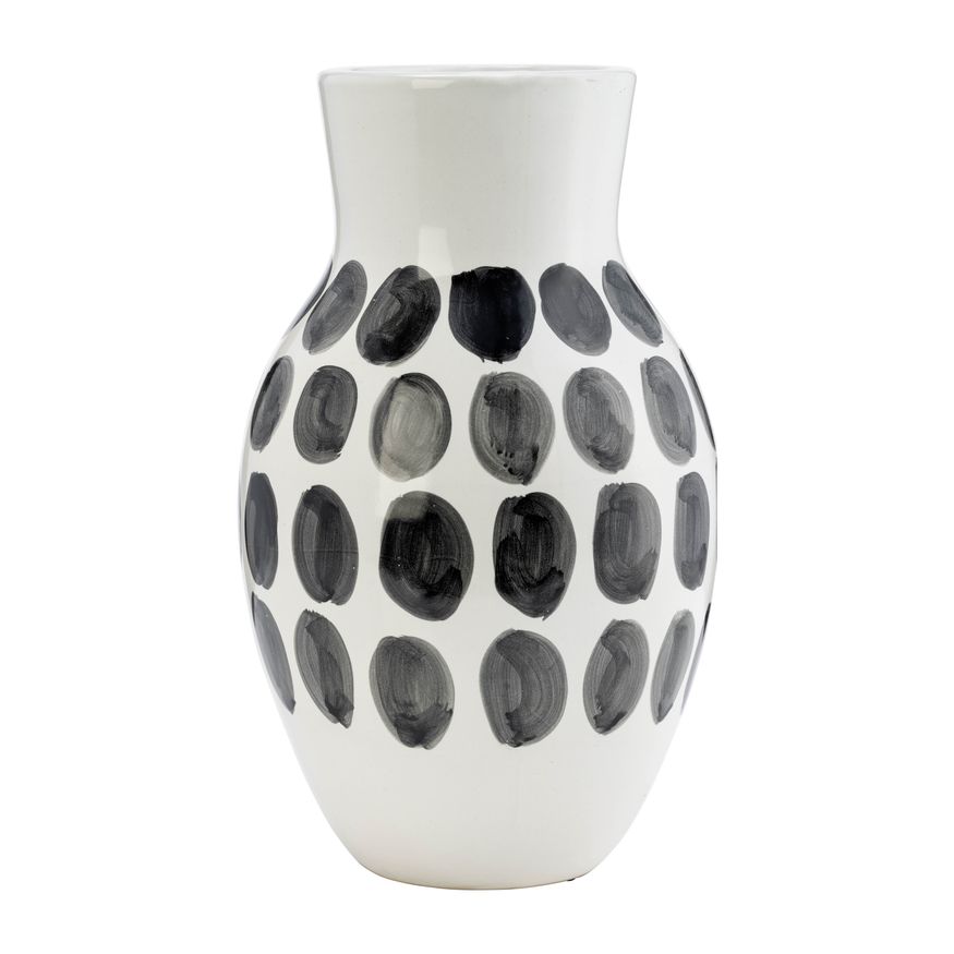 Sagebrook 10" Ceramic Black Polk-a-dot Flower Vase - White