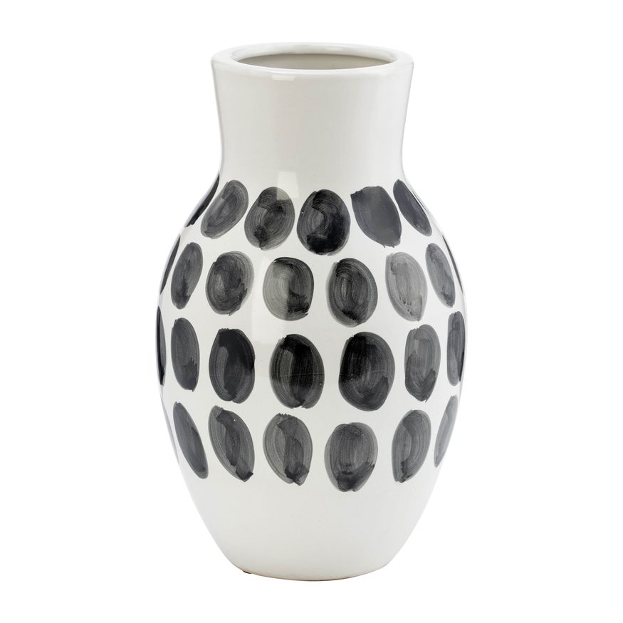 Sagebrook 10" Ceramic Black Polk-a-dot Flower Vase - White