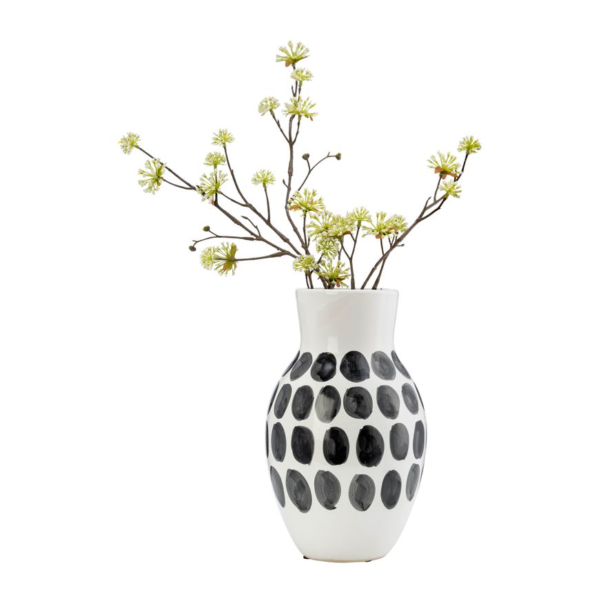 Sagebrook 10" Ceramic Black Polk-a-dot Flower Vase - White