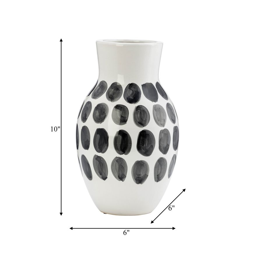 Sagebrook 10" Ceramic Black Polk-a-dot Flower Vase - White