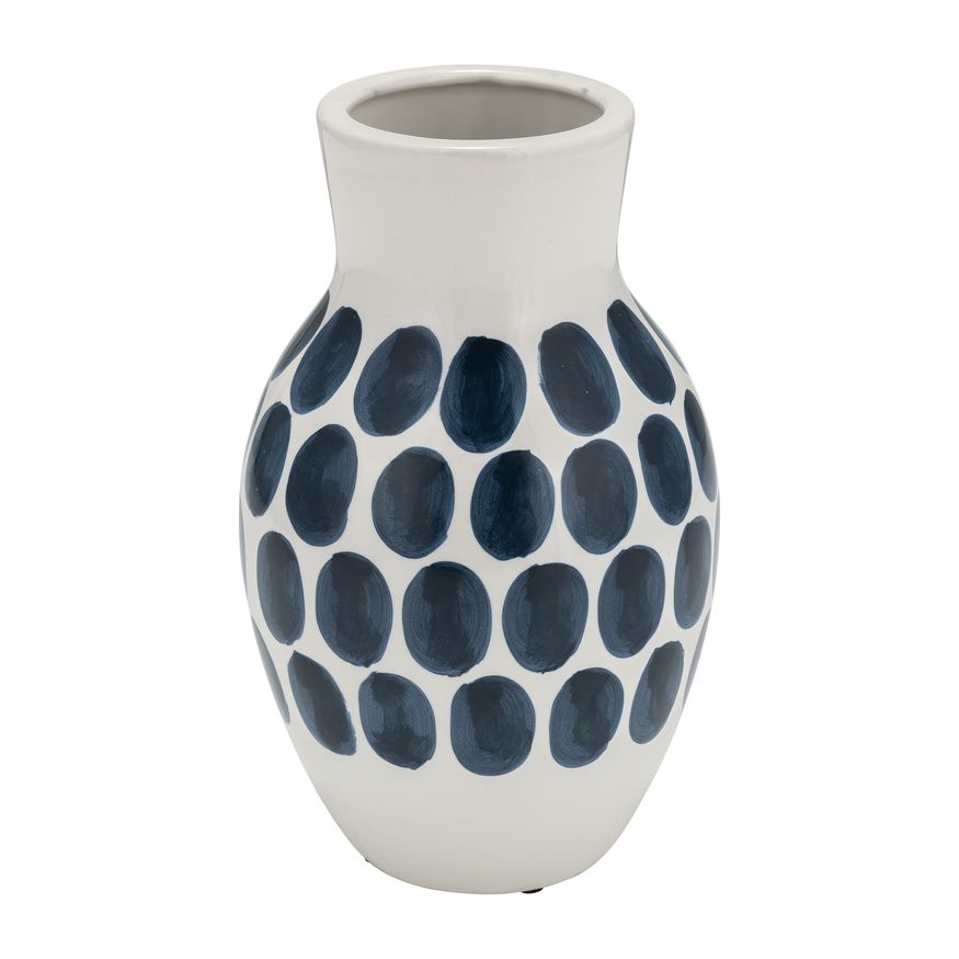 Sagebrook 10" Ceramic Black Polk-a-dot Flower Vase