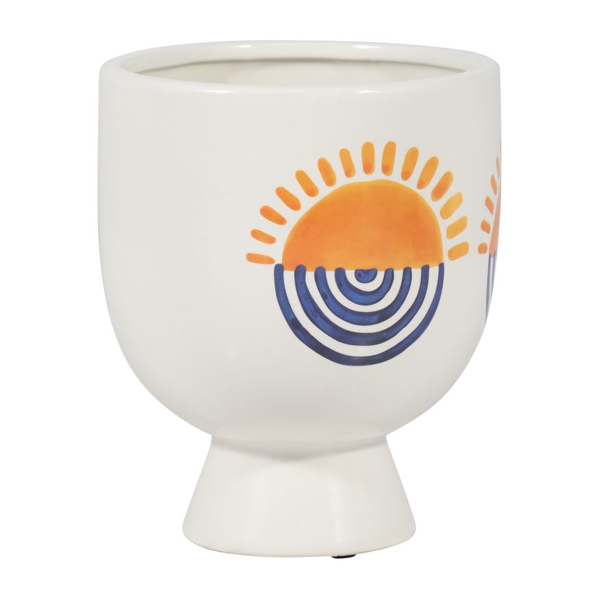 Sagebrook - 7" Ceramic Sunrise Eyes Flower Vase in White/Orange/Blue