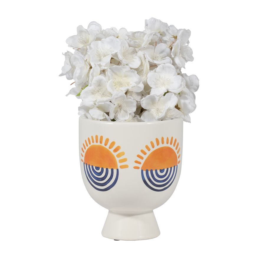 Sagebrook - 7" Ceramic Sunrise Eyes Flower Vase in White/Orange/Blue