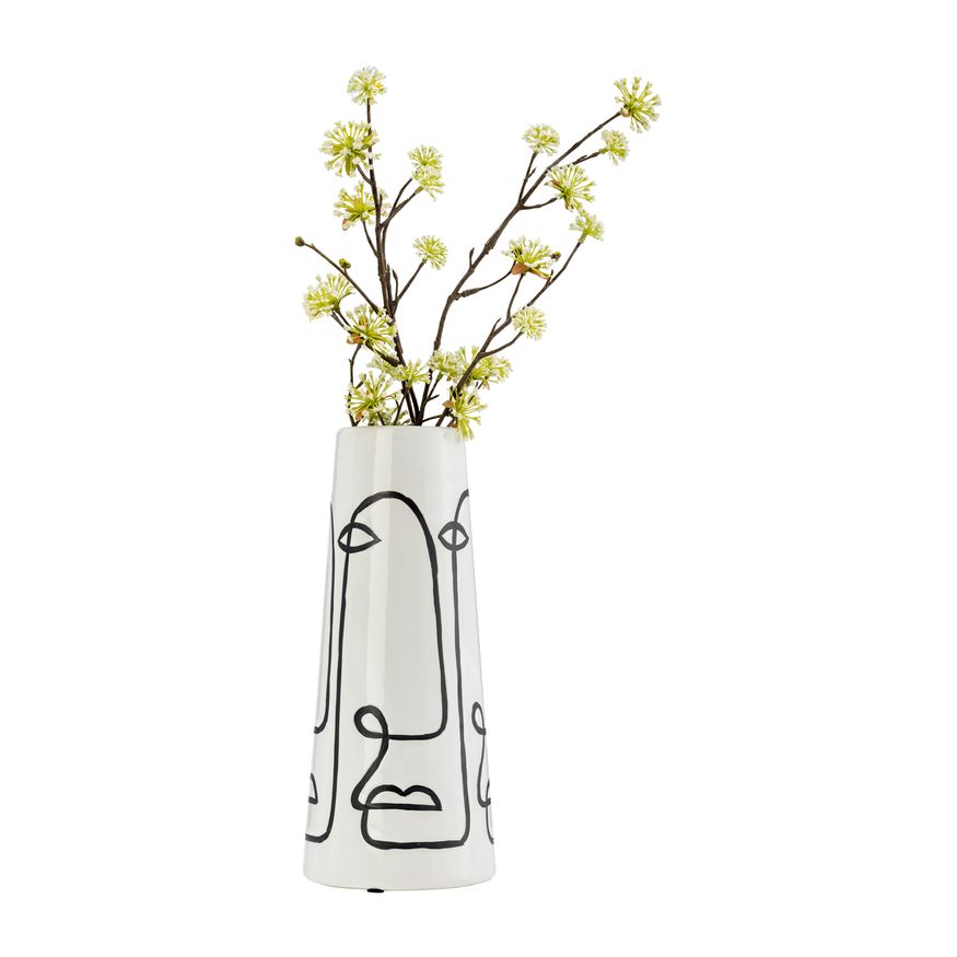 Sagebrook - 11" Ceramic Geo Funny Face Flower Vase in White/Black