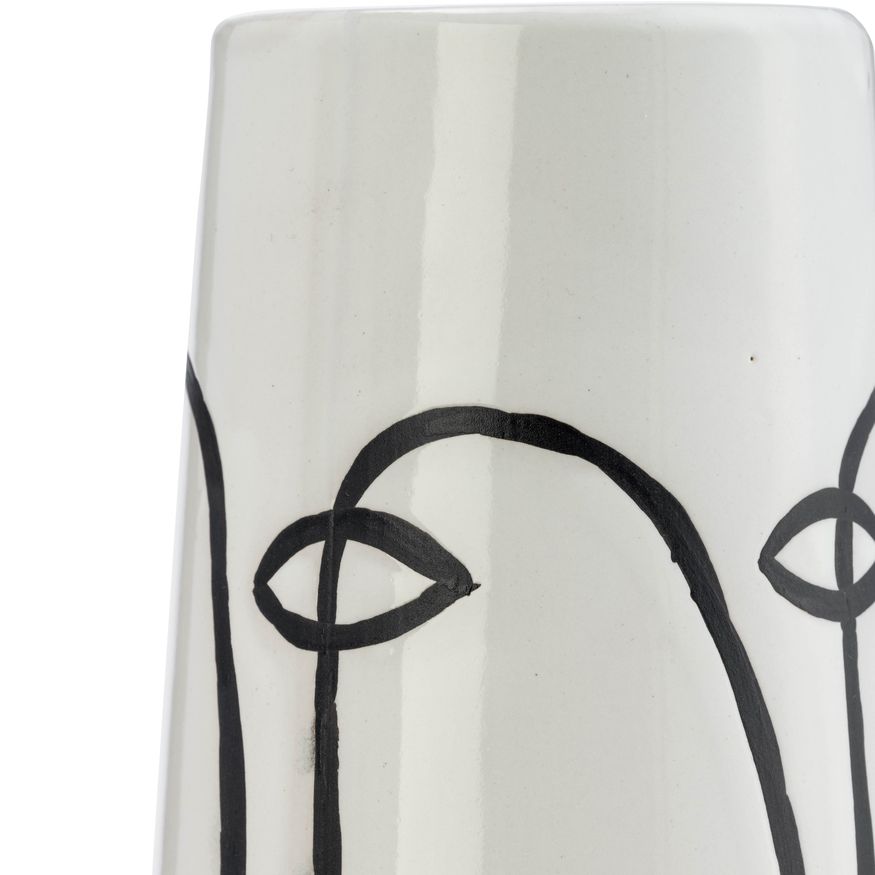 Sagebrook - 11" Ceramic Geo Funny Face Flower Vase in White/Black