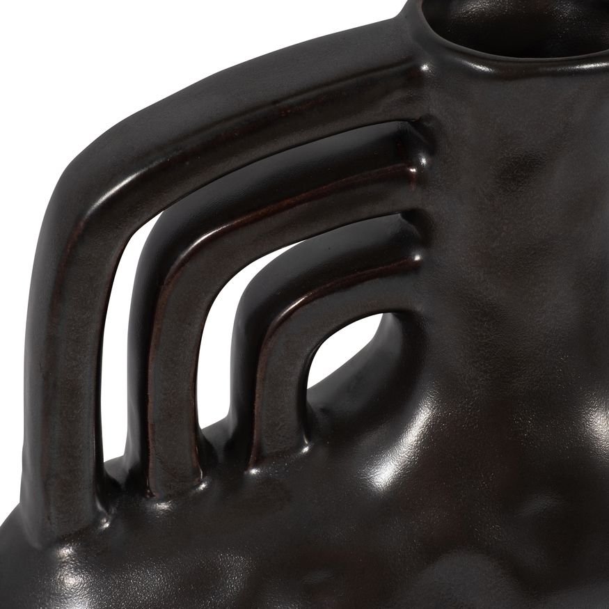 Sagebrook™ 8" Ceramic Metallic Triple Handle Vase - Black