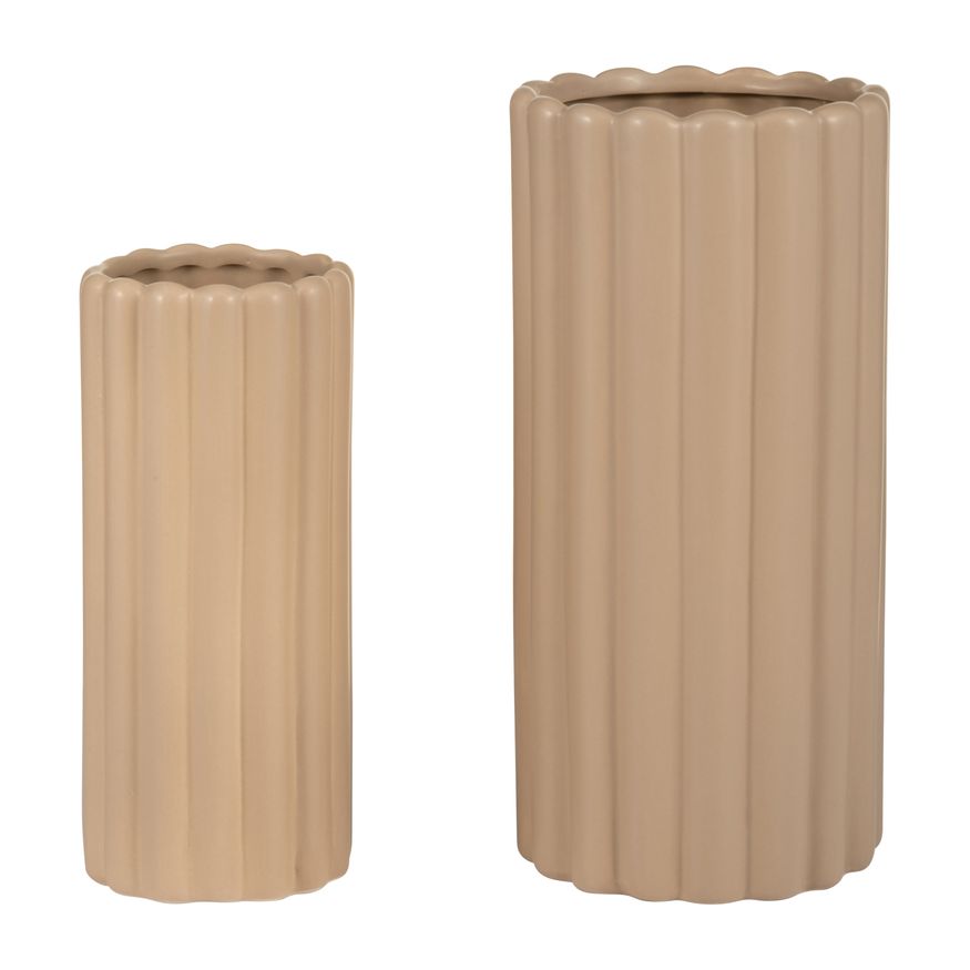 Sagebrook 10"/13" Ceramic Ribbed Vases (Set Of 2)