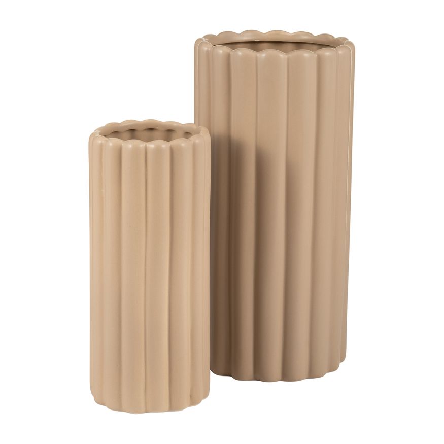 Sagebrook 10"/13" Ceramic Ribbed Vases (Set Of 2) - Irish Cream