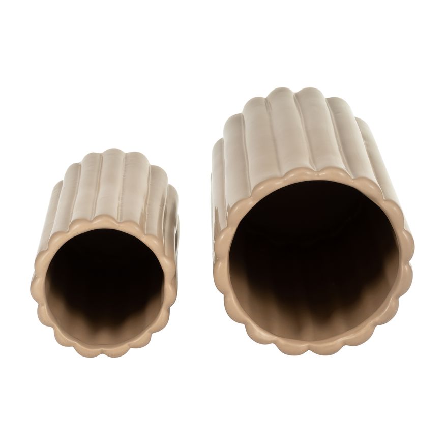 Sagebrook 10"/13" Ceramic Ribbed Vases (Set Of 2) - Irish Cream