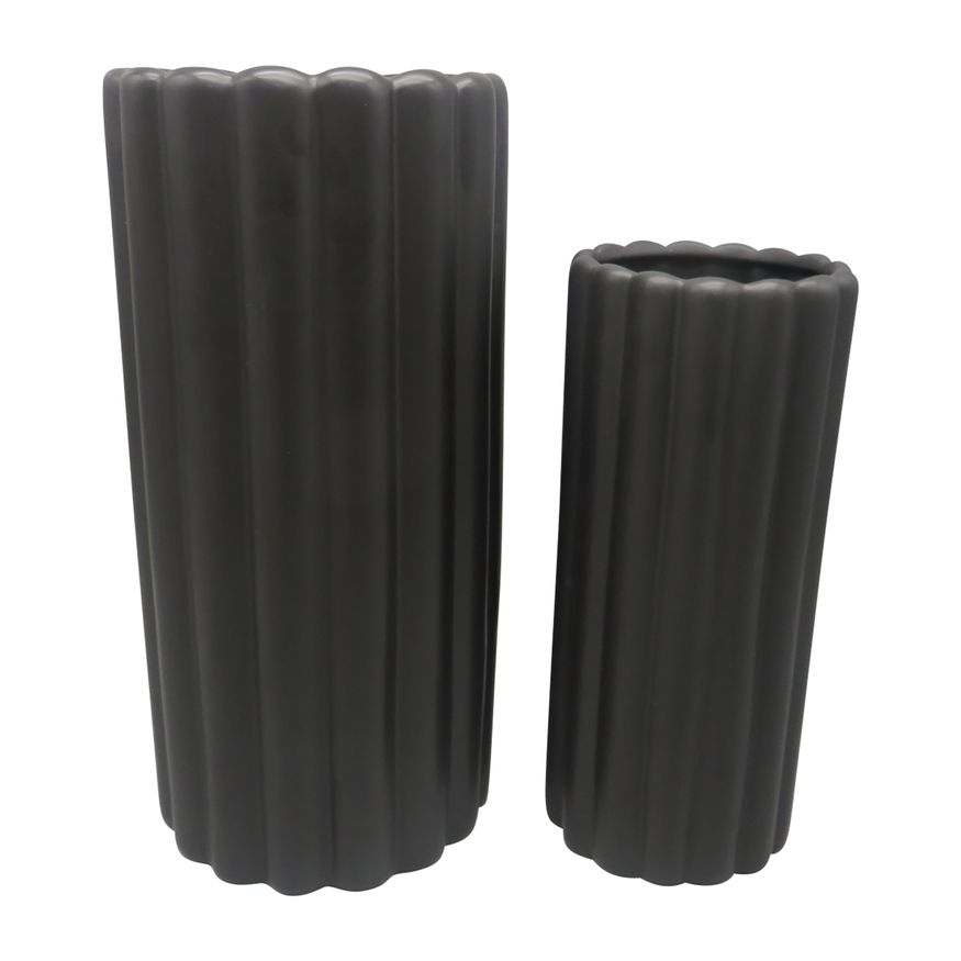 Sagebrook 10"/13" Ceramic Ribbed Vases (Set Of 2)