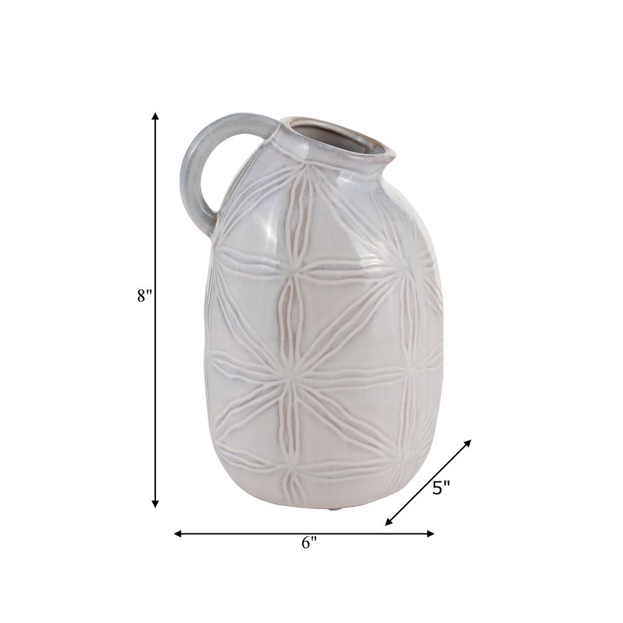 Sagebrook - 8" Ceramic Tribal Pitcher in Ivory