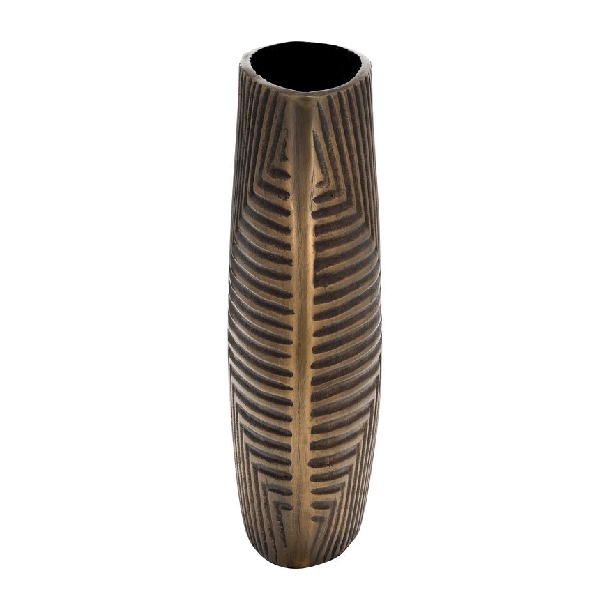 Sagebrook 12" Metal Ribbed Vase - Brass Antique