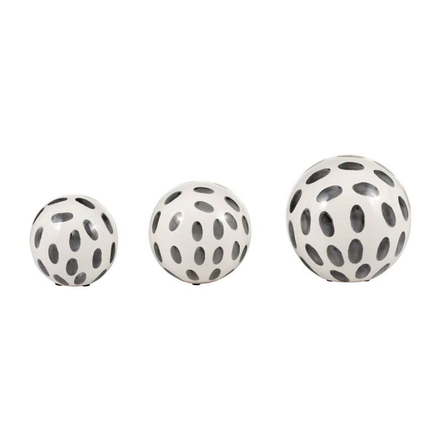 Sagebrook - 4"/5"/6" Ceramic Spotted Orbs (Set Of 3) in Black/White