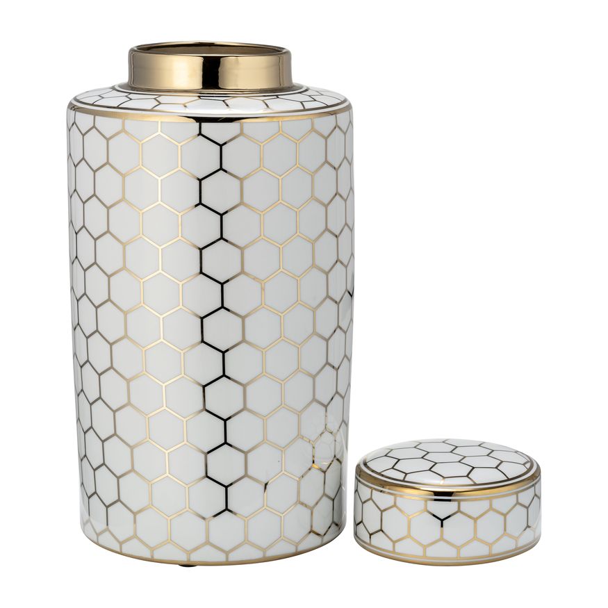 Sagebrook 16" Ceramic Honeycomb Jar With Lid - Gold