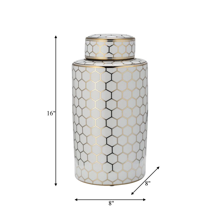 Sagebrook 16" Ceramic Honeycomb Jar With Lid - Gold