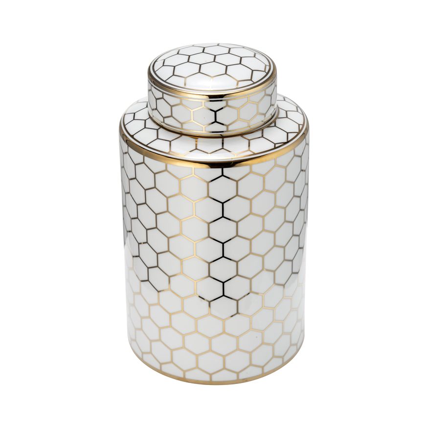 Sagebrook 12" Ceramic Honeycomb Jar With Lid - Gold