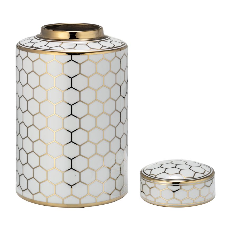 Sagebrook 12" Ceramic Honeycomb Jar With Lid - Gold