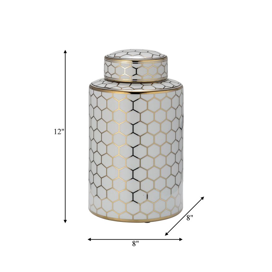 Sagebrook 12" Ceramic Honeycomb Jar With Lid - Gold