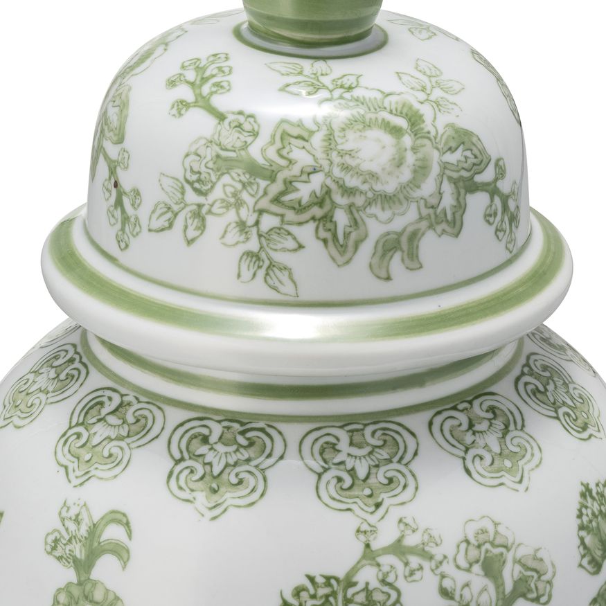 Sagebrook 14" Ceramic Temple Jar Bird/Flower - Green