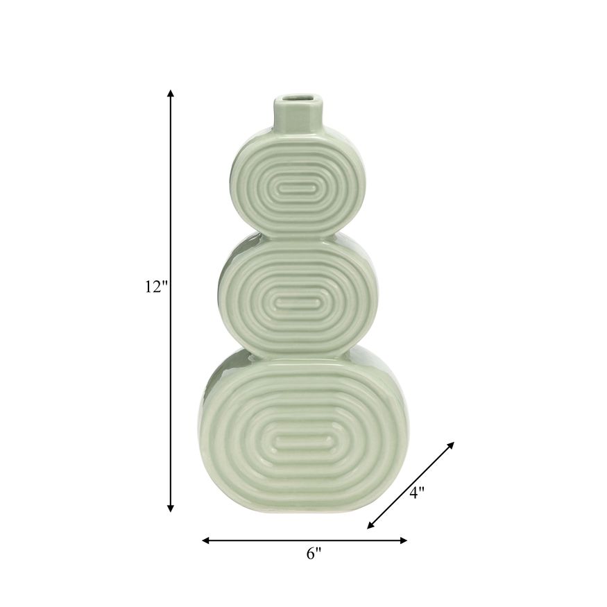 Sagebrook 12" Ceramic Stacked Circles Vase - Cucumber