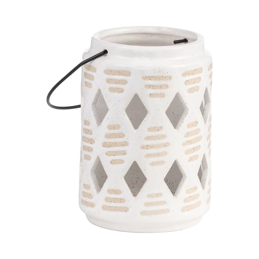 Sagebrook 6" Ceramic Diamond Cut Out Lantern - Ivory