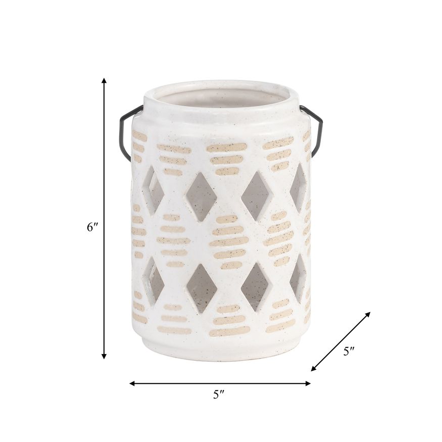 Sagebrook 6" Ceramic Diamond Cut Out Lantern - Ivory