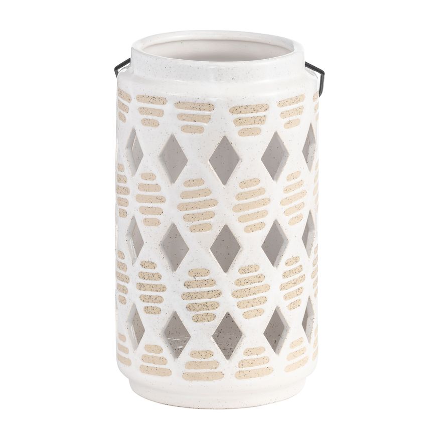 Sagebrook 9" Ceramic Diamond Cut Out Lantern - Ivory