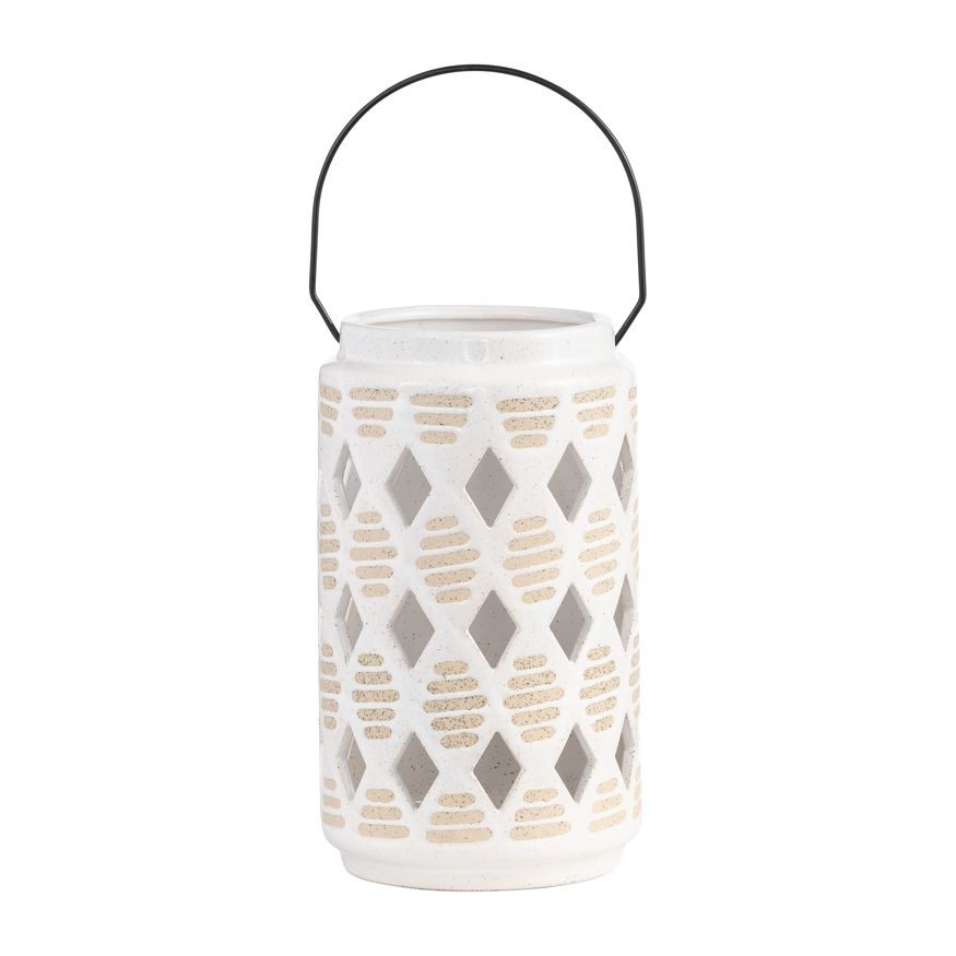 Sagebrook 9" Ceramic Diamond Cut Out Lantern - Ivory