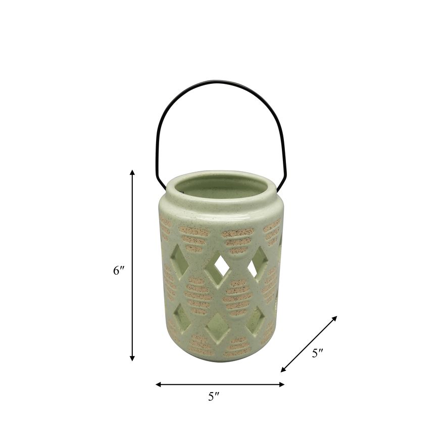 Sagebrook 6" Ceramic Diamond Cut Out Lantern - Cucumber