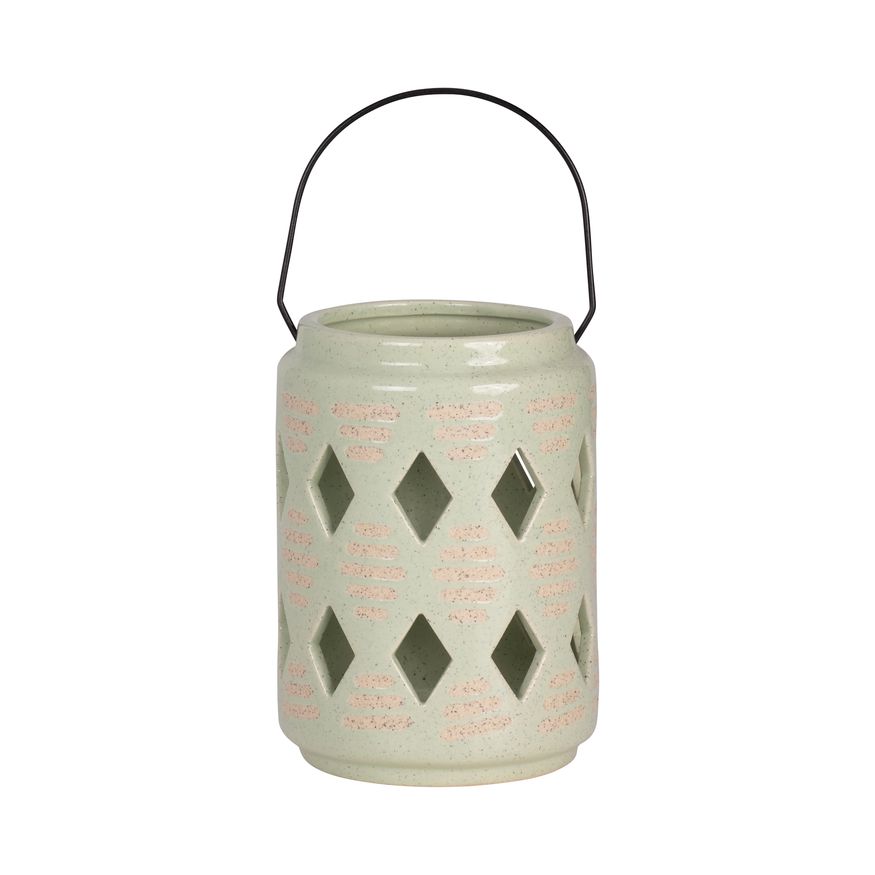 Sagebrook 6" Ceramic Diamond Cut Out Lantern