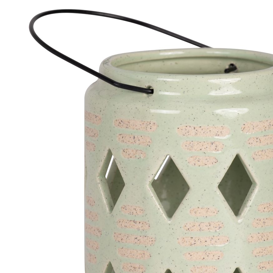 Sagebrook 9" Ceramic Diamond Cut Out Lantern - Cucumber