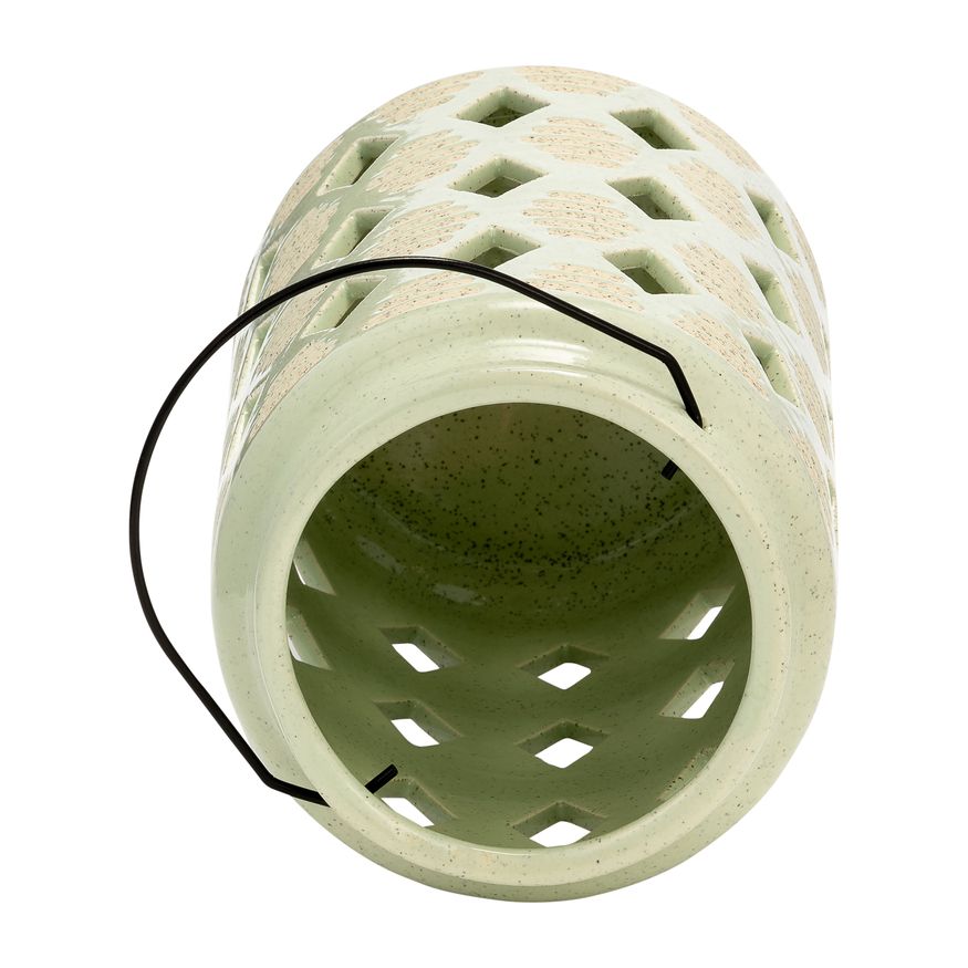 Sagebrook 9" Ceramic Diamond Cut Out Lantern - Cucumber