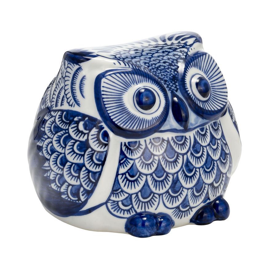 Sagebrook 5" Ceramic Chinoiserie Owl - Blue/White