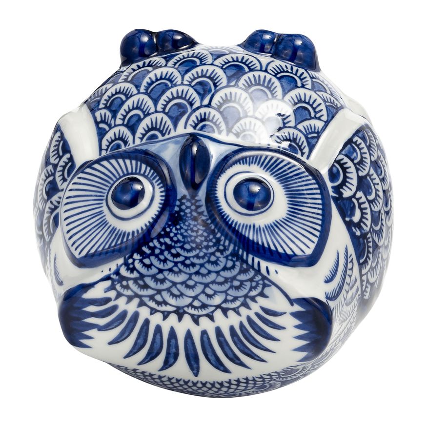 Sagebrook 5" Ceramic Chinoiserie Owl - Blue/White